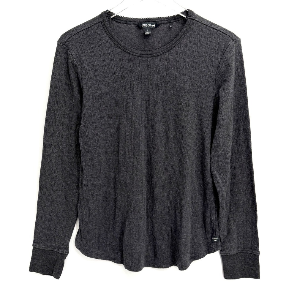 Toad&Co Foothill Pointelle Long Sleeve Crew Size L Gray Organic Cotton Top